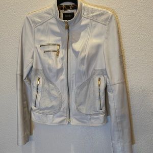 White & Gold Leather Jacket - Laundry by Shelli Segal
